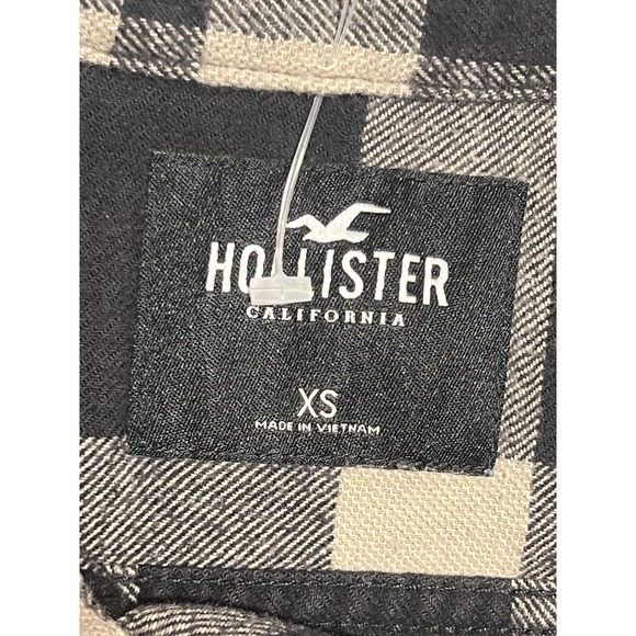 Hollister Men's XS Black Cream Plaid Flannel Long Sleeve Button Down Shirt - Picture 3 of 7